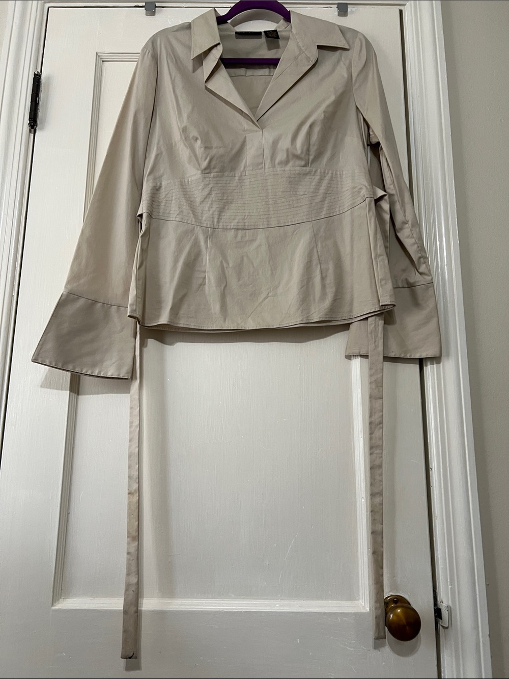 Grace Elements Beige Tie-Waist Long Sleeve Shirt